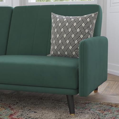 Flash Furniture Sophia Premium Split Back Sofa Futon - Emerald Green Velvet Upholstery - Solid Wood Legs - Convertible Sleeper Couch for Small Spaces