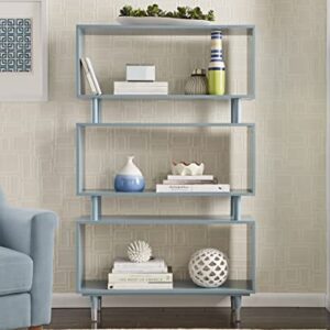 Target Marketing Systems Margo 3 Tier Bookshelf for Home Office, Study Room, Living Room, Bedroom, Entryway and Hallway, Contemporary Standing Shelf, 36”W x 59.5”H, Antique Blue