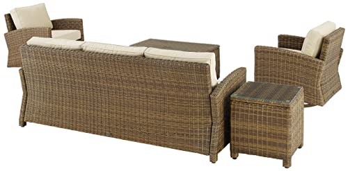 Crosley Furniture Bradenton 5-Piece Wicker Outdoor Sofa and Swivel Rocker Patio Furniture Set for Porch, Brown with Sand Cushions