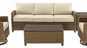 Crosley Furniture Bradenton 5-Piece Wicker Outdoor Sofa and Swivel Rocker Patio Furniture Set for Porch, Brown with Sand Cushions