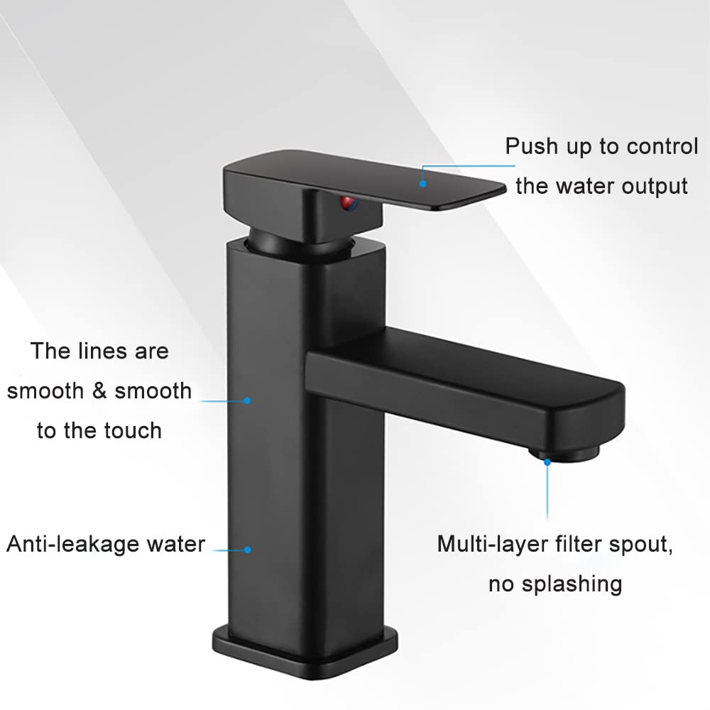 Bathroom Sink Faucets Single Hole,Pull Out Faucet Lacquered or Plated Surface,Basin Bath Tap Deck Mount Brass Faucet Vanity Faucet Includes Hose Drainage Accessories (Black, Short)