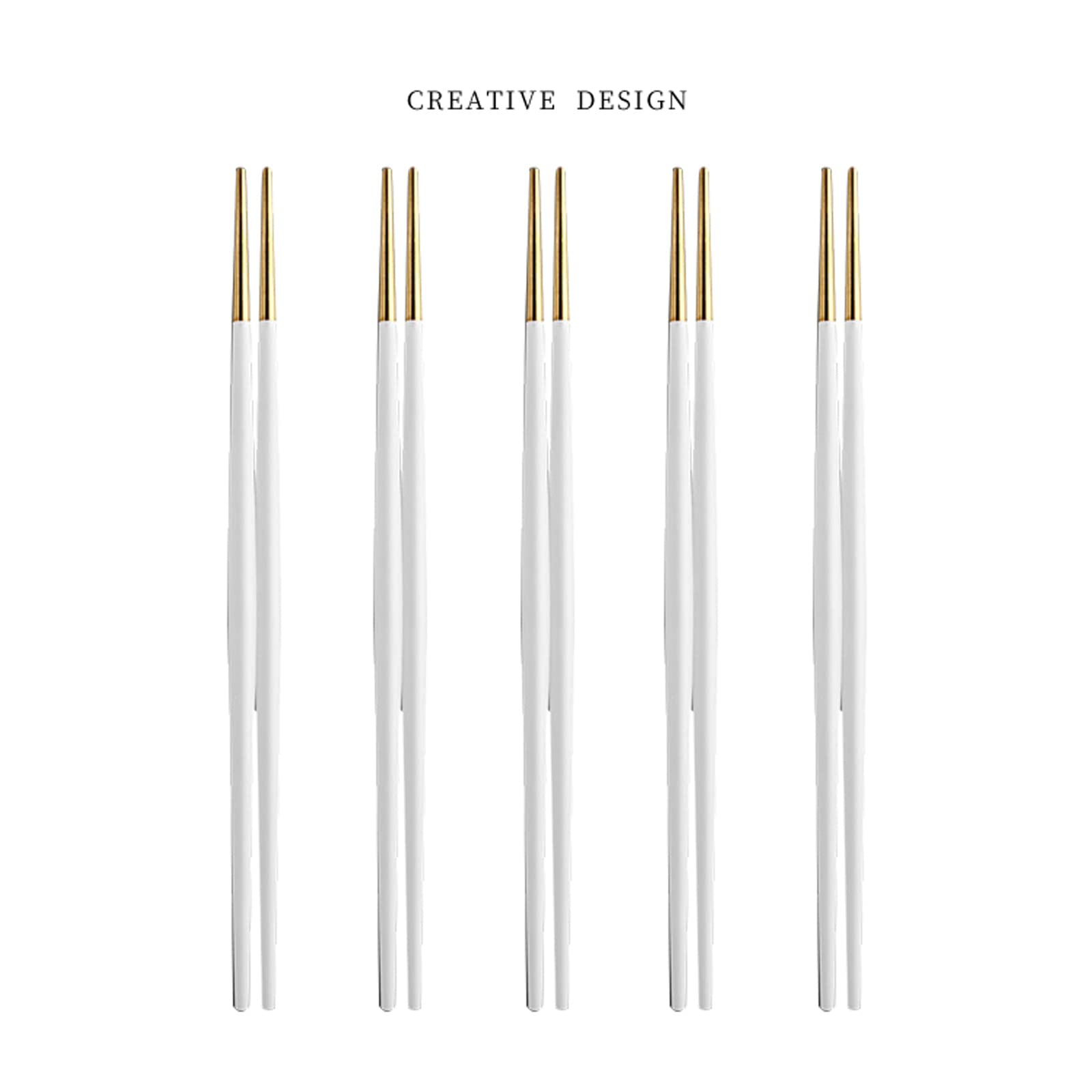 Chanjiso Creative Metal Chopsticks,5 Pairs 304 Stainless Steel Japanese Pointed Sushi Tableware Non Slip Chopsticks Gift… (Five white gold heads)