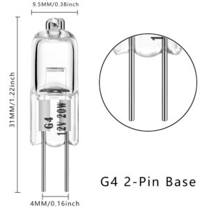 EKSAVE Halogen Bulbs G4 20W 12V T3 JC Type 2 Pin Base Replacement for Landscape Under Cabinet Puck Light Track Lighting Dimmable(12 Pack)