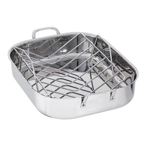 amazon basics stainless steel rectangular roasting pan with rack, 16-inch