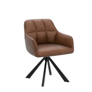 EALSON Comfy Leather Desk Chair Modern Computer Task Chair no Wheels Swivel Accent Chair with Mid Back Arm Chair for Living Room/Bedroom/Home Office, PU Brown