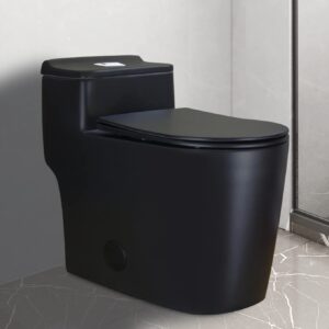 winzo wz5080b modern one piece toilet dual flush 1.28 gpf comfortable elongated taller bowl height 12” rough-in, matte black