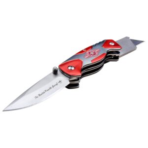 Busted Knuckle Garage - Manual Folding Knife and Multi-Tool - Stainless Steel Blade and Replaceable Razor Blade, Red and Silver Aluminum Handle w/Pocket Clip - BKG-FDR002