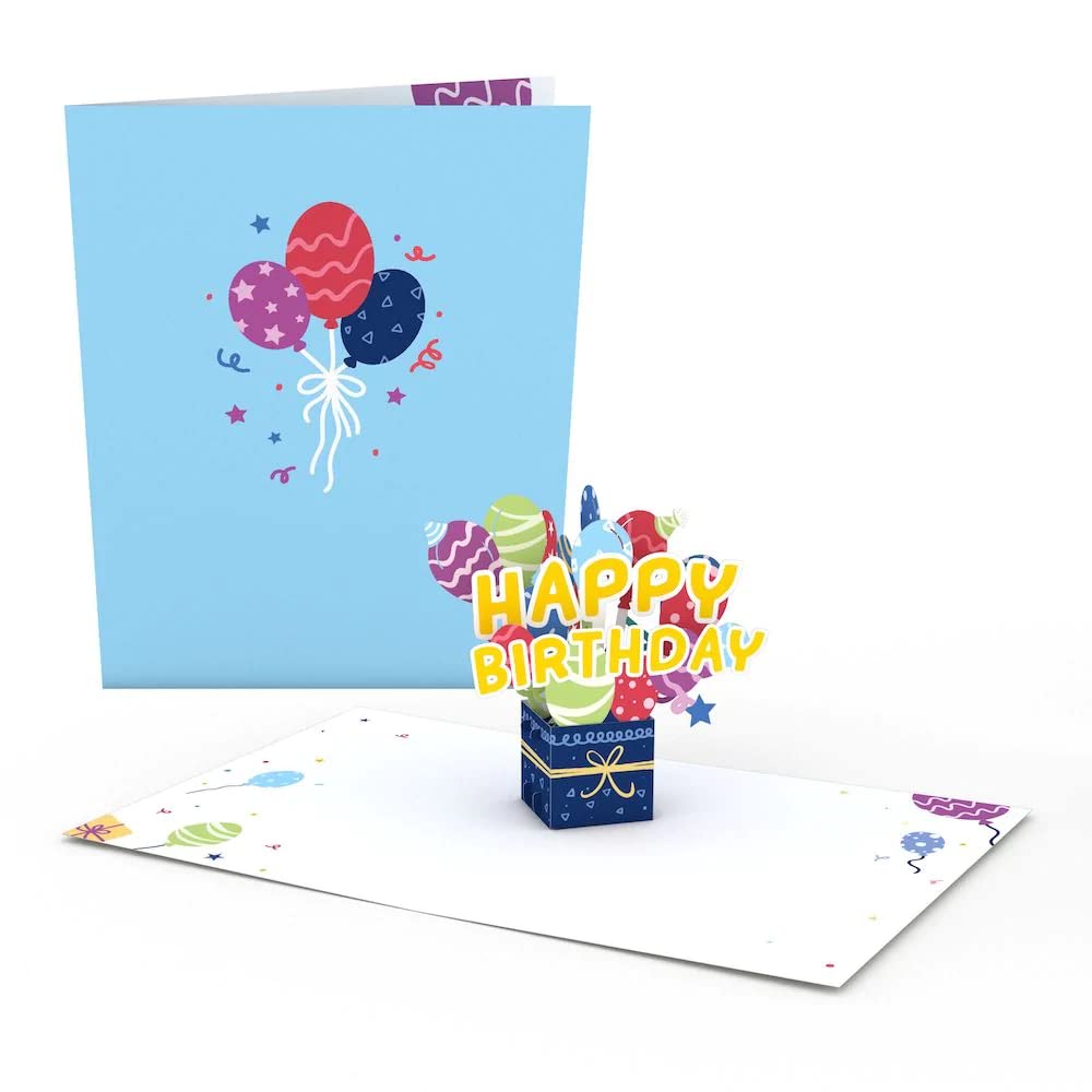 Lovepop Happy Birthday Balloon Box Paperpop® Card – Birthday Card – Handcrafted 3D Pop-Up Greeting Card – Birthday Card, 5 x 6.5”