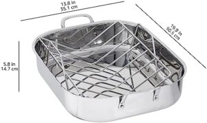 Amazon Basics Stainless Steel Rectangular Roasting Pan with Rack, 16-Inch