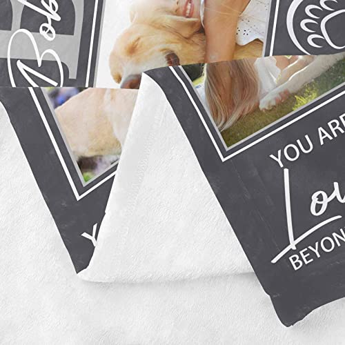 Custom Blanket with Dog Picture Name Personalized Text Blanket Photo Collage Blanket Memorial Gift Loss Dog Sympathy Remembrance Blanket Gift for Kids Pet Lover a Grieving Pet Owner I Love Dog