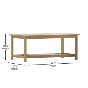 Flash Furniture Charlestown Two Tiered Commercial Grade Adirondack Coffee Table - Natural Cedar Finish Poly Resin Wood - All-Weather - Slatted Shelf Design