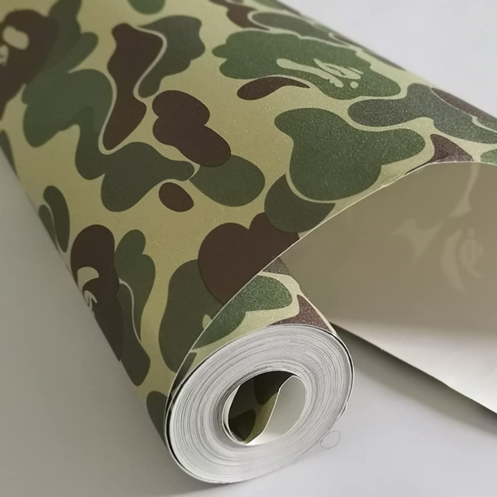 Self-Adhesive Vinyl Green Camouflage Contact Paper Peel and Stick Camouflage Wallpaper for Walls Cabinets Furniture Door Classroom Arts Crafts Removable 17.7x117 Inches