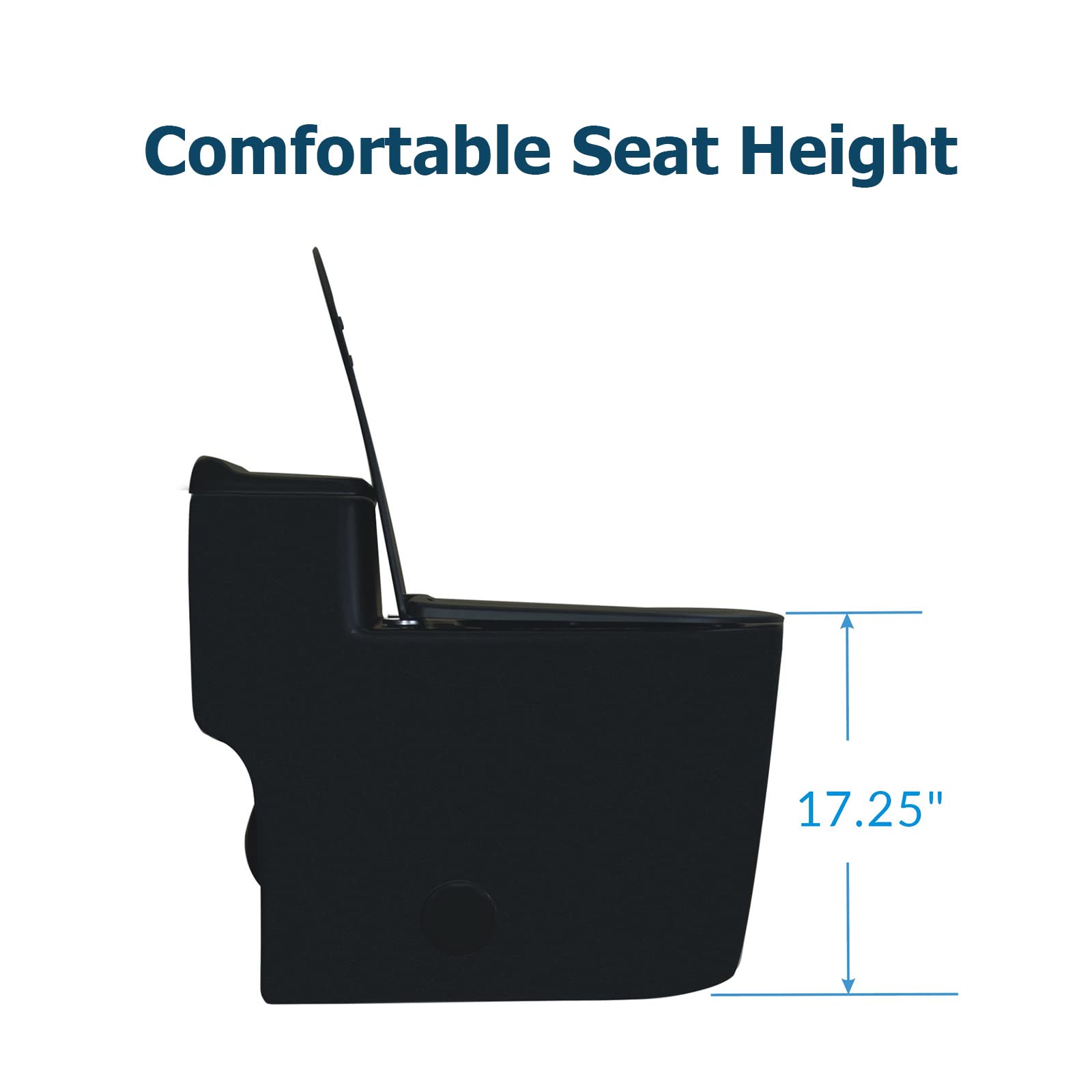 WinZo WZ5080B Modern One Piece Toilet Dual Flush 1.28 GPF Comfortable Elongated Taller Bowl Height 12” Rough-in, Matte Black