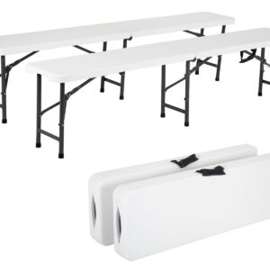 FDW 6FT Bench Chair Plastic Folding Bench Plastic Portable Outdoor Bench Garden Bench with Carrying Handle and Lock for Camping Picnic Party Dining 2 Pack White