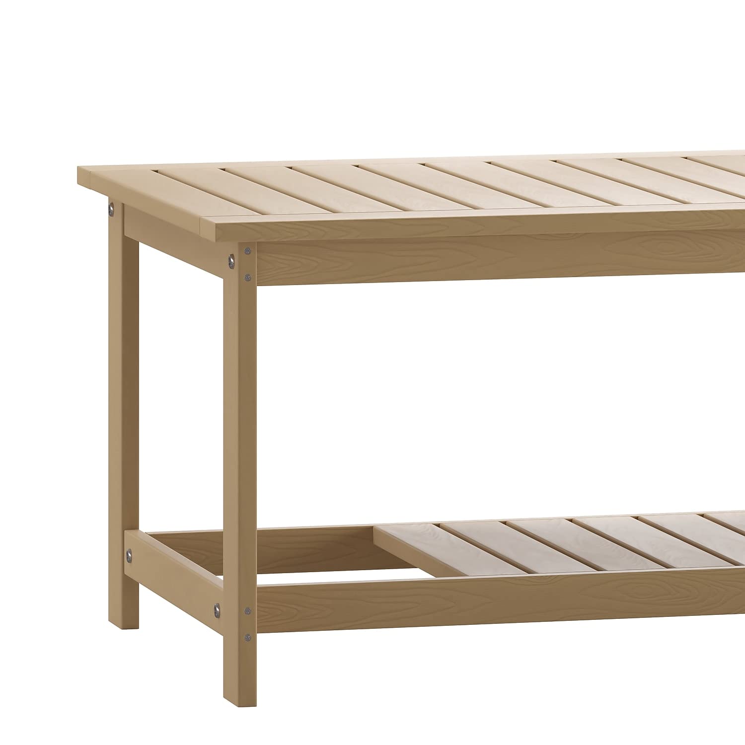 Flash Furniture Charlestown Two Tiered Commercial Grade Adirondack Coffee Table - Natural Cedar Finish Poly Resin Wood - All-Weather - Slatted Shelf Design