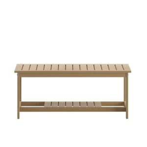 Flash Furniture Charlestown Two Tiered Commercial Grade Adirondack Coffee Table - Natural Cedar Finish Poly Resin Wood - All-Weather - Slatted Shelf Design