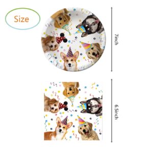 Hzleyw Dog Birthday Party Supplies, 20 Plates and 20 Napkins, Puppy Birthday Party Baby Shower Decorations Supplies Paper Plates Napkins for Kids 20 Guests