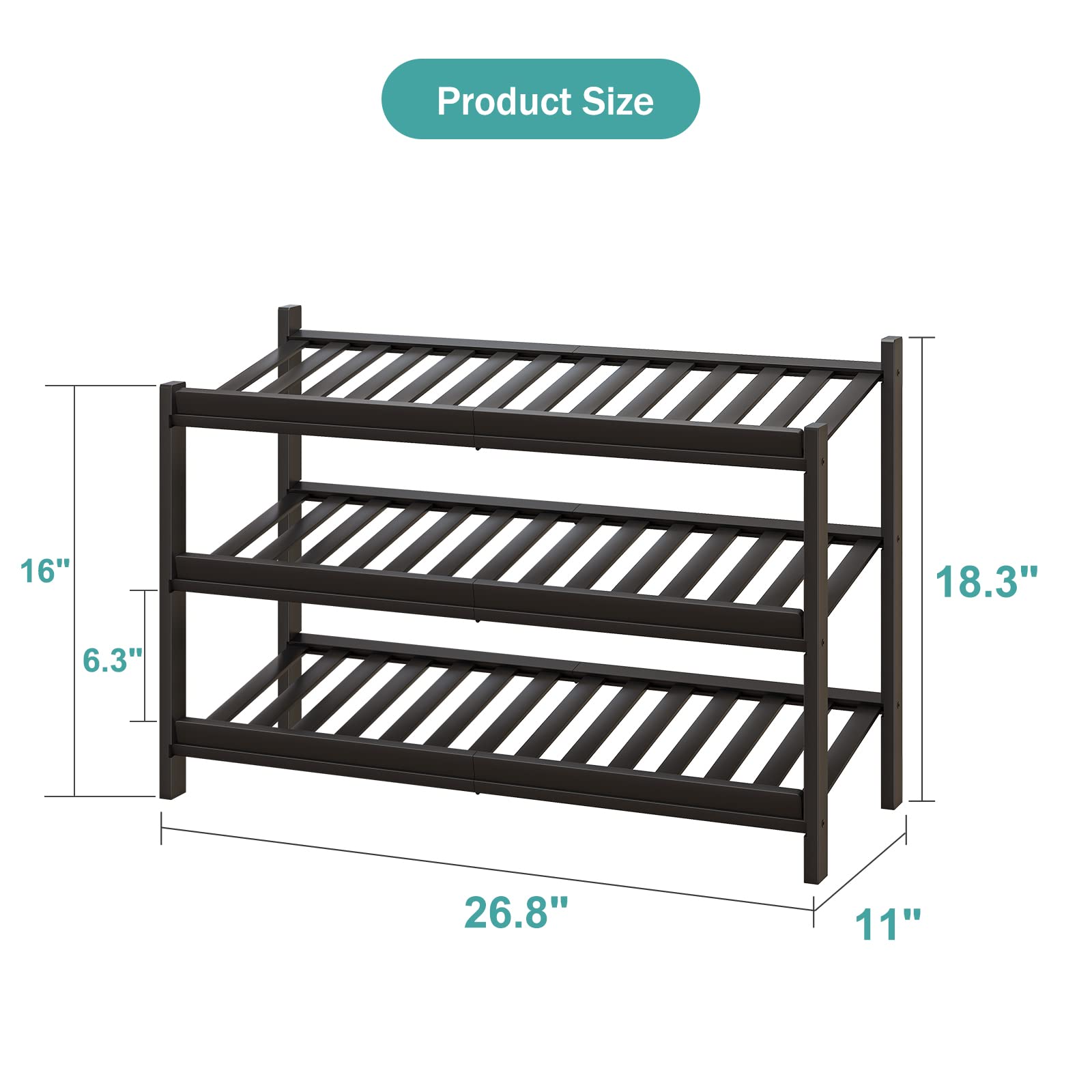 viewcare Shoe Rack for Entryway, 3-Tier Bamboo Wood Shoe Rack for Closet, Tilting | Foldable | Natural, Shoe Organizer for Hallway Closet, Free Standing Shoe Racks for Indoor & Outdoor