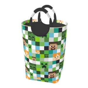 Bukoigo Video Game Mosaic Background Large Laundry Hamper Waterproof Durable Dirty Clothes Storage Baskets Washing Bag for Home Dorm 50L