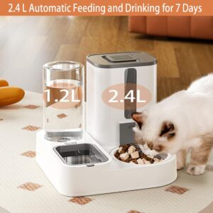 Automatic Cat Feeder with Food Dispener and Water Dispener,Big Capacity Gravity Automatic Pet Feeding & Watering Dispenser Supplies for Small Dog and All Types of Cats.