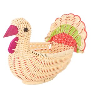 small turkey rattan basket, mini turkey shaped storage basket cute chick storage box with color tail desktop hand woven basket home table decoration