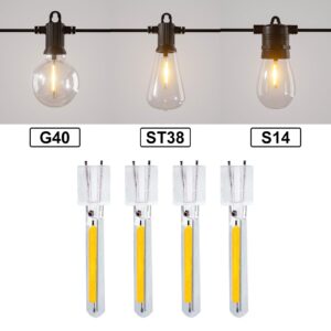 4 Pcs LED Edison Bulb Filament, 1W Bulb Replacement Spare Plug in 2700K Warm White for Outdoor String Lights, S14, ST38, G40