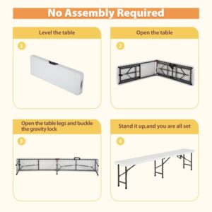 FDW 6FT Bench Chair Plastic Folding Bench Plastic Portable Outdoor Bench Garden Bench with Carrying Handle and Lock for Camping Picnic Party Dining 2 Pack White