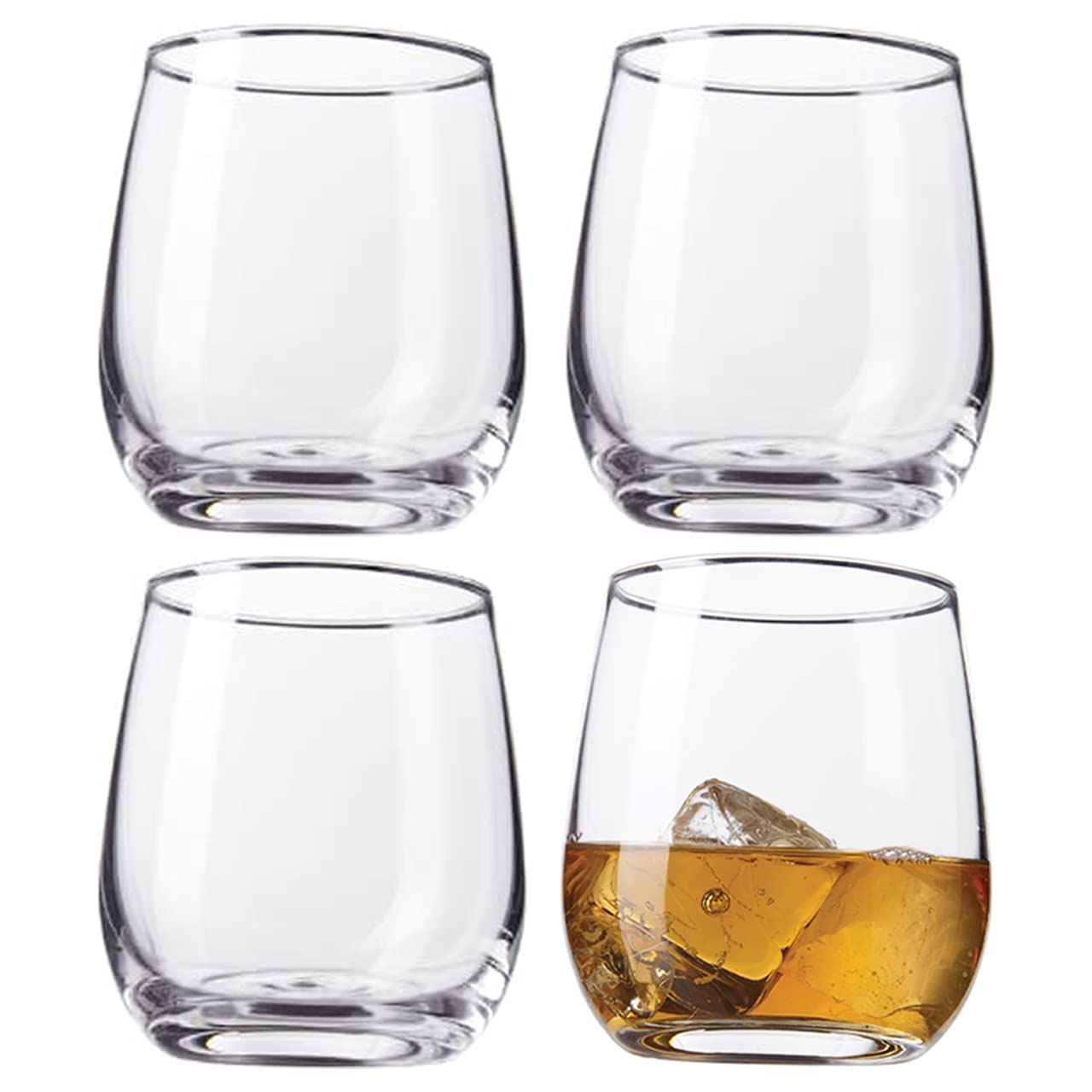 Kitchen Lux 12oz Drinking Glass Tumbler – Set of 4 – Premium Clear Glasses For Wine, Shots, Cocktails, Scotch and All Purpose Drinking Cups – Elegant Stemless Design – Dishwasher Safe