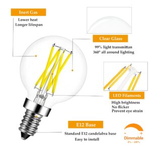 Dimmable E12 Candelabra Base led Edison Bulb, G16.5 Mini Globe Bulb 6W Daylight 5000K 60Watt Equivalent 600lm for Chandeliers,Ceiling Fan and Vanity, 5 Pack