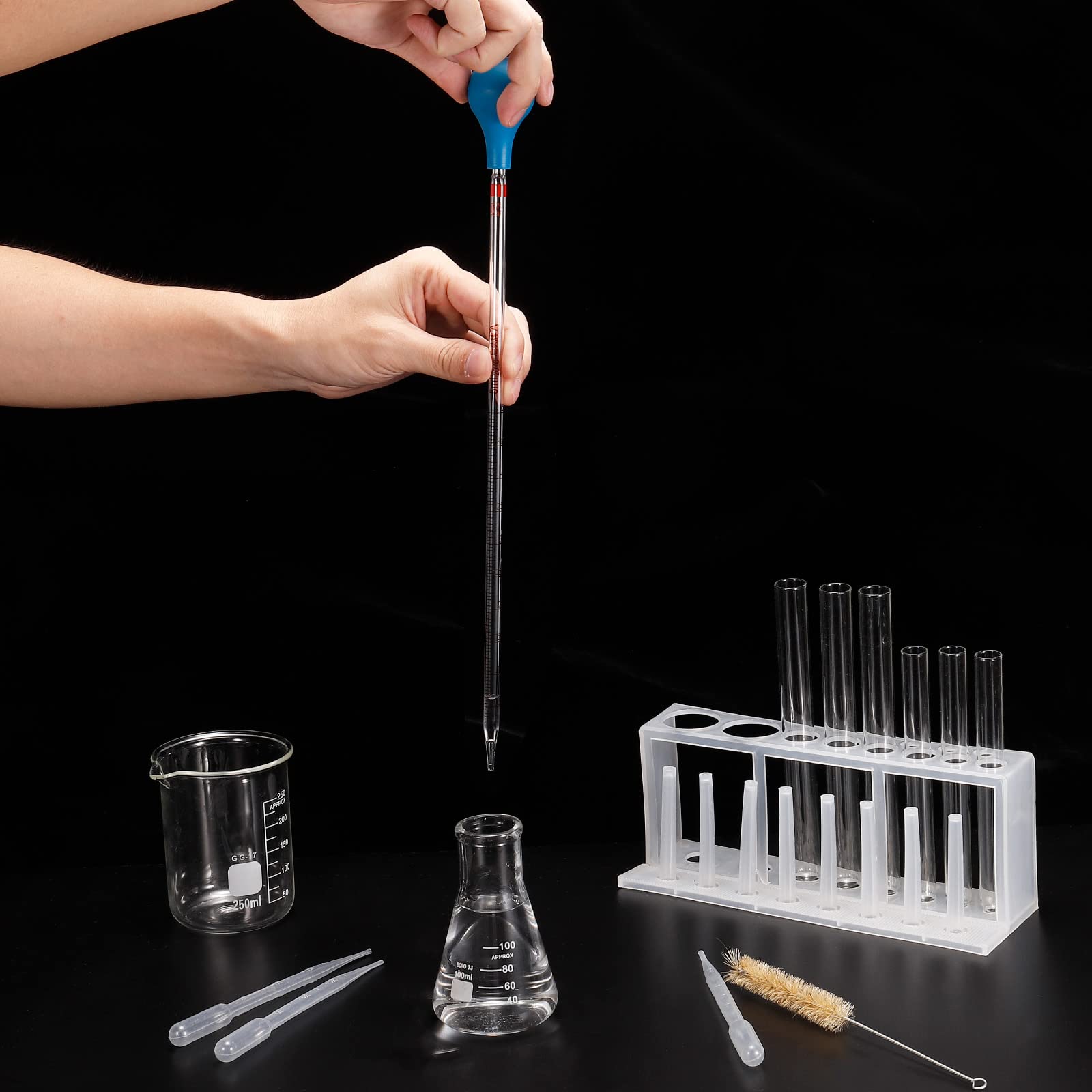 PATIKIL Graduated Dropper Pipettes Kit, 1ml Borosilicate Glass Pipette with Rubber Cap for Transfer Liquid for Lab, Chemistry, Clear