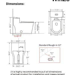 WinZo WZ5080B Modern One Piece Toilet Dual Flush 1.28 GPF Comfortable Elongated Taller Bowl Height 12” Rough-in, Matte Black