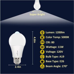 Sengled Motion Sensor Light Bulbs, A19, 5000K Daylight Motion Activated Dusk to Dawn Security Light Bulb, 11W (75-Watt Equivalent) Indoor Outdoor Lighting for Front Door Porch Stairs Hallway, 2 Pack