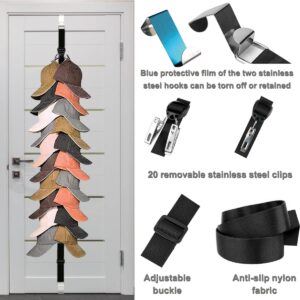 ROTOPATA Over the Door Cap Organizer, Hat Rack for Door Hold up to 20 Baseball Cap, Over Door Adjustable Hat Storage Straps with 20 Clip (Black)