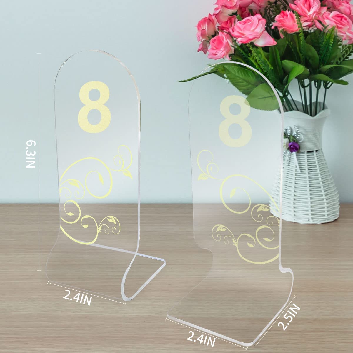 Table Numbers 1-10 Gold Numbers on L Shape Transparent Acrylic Wedding Table Numbers