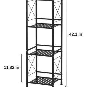 TZAMLI 4 Tier Shelving Unit, Narrow Bathroom Storage Shelves, Metal Heavy Duty Storage Rack Standing Shelf for Small Space Kitchen Balcony Office, Matte Black