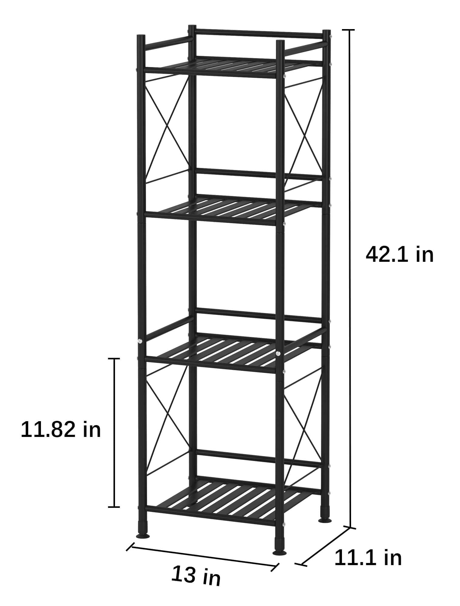 TZAMLI 4 Tier Shelving Unit, Narrow Bathroom Storage Shelves, Metal Heavy Duty Storage Rack Standing Shelf for Small Space Kitchen Balcony Office, Matte Black