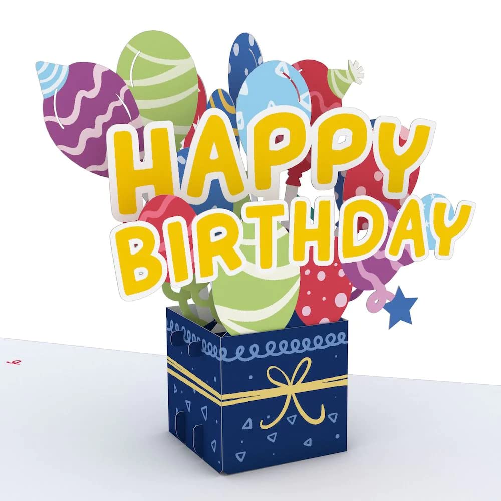 Lovepop Happy Birthday Balloon Box Paperpop® Card – Birthday Card – Handcrafted 3D Pop-Up Greeting Card – Birthday Card, 5 x 6.5”