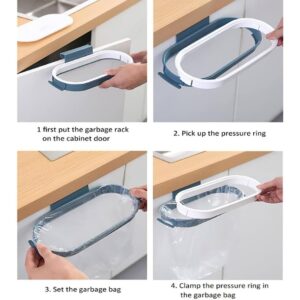 Garbage Bag Holder Trash Bag Hanging Bracket Waste Bin Hanger Organizer for Kitchen Cupboard Door Dark Blue