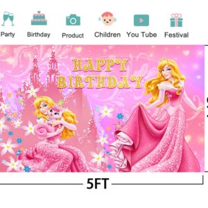 Princess Backdrop for Birthday Party Decorations, Princess Aurora Background for Baby Shower Party Cake Table Decorations Supplies, Sleeping Beauty Theme Banner, 5x3ft