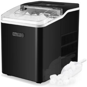 kumio ice makers countertop, 9 bullets ready in 9 mins, 26.5 lbs/24 hrs, ice machine with self-cleaning, removable ice basket & scoop, 2 sizes of bullet ice for kitchen office bar party, black