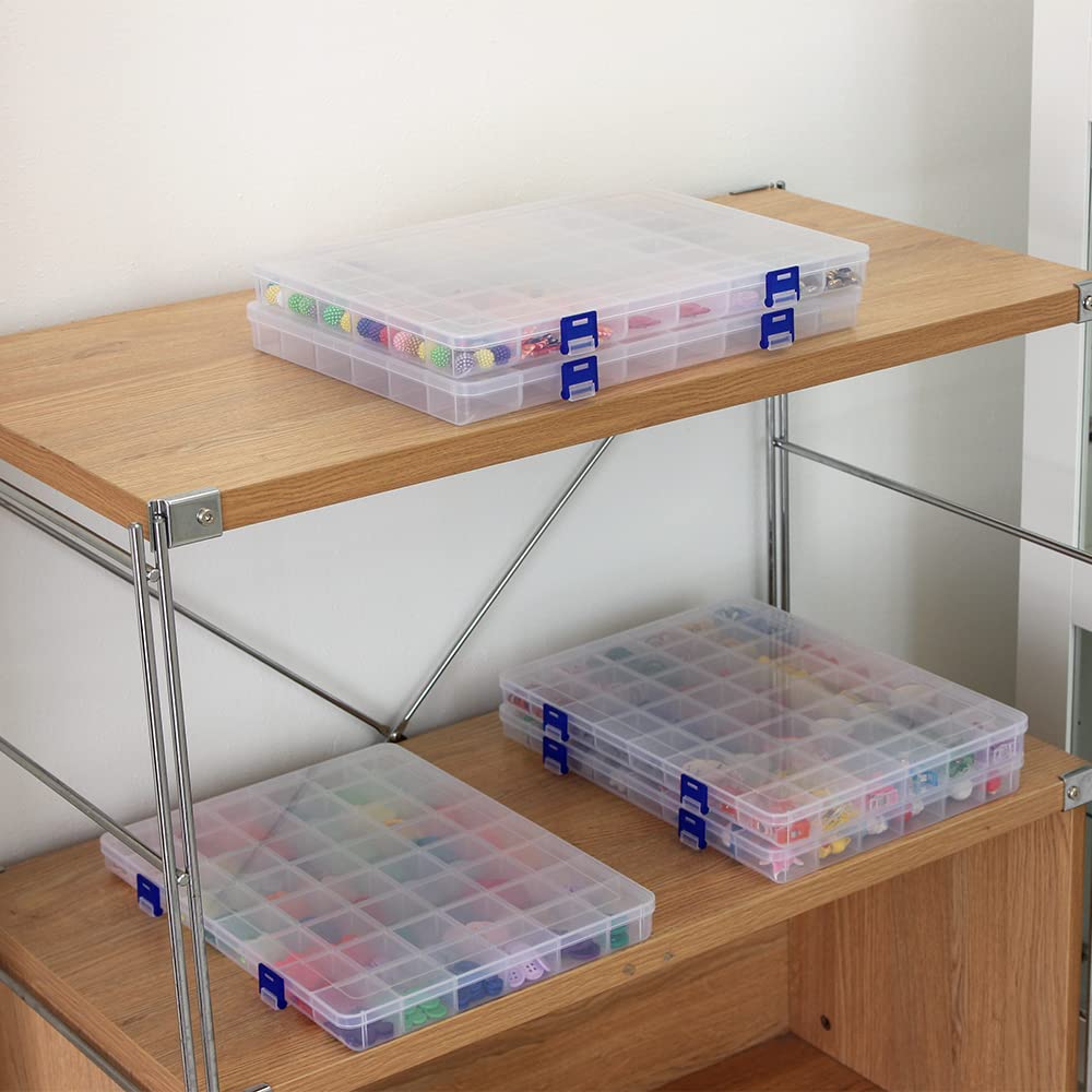 BangQiao 2 Pack Fixed 48 Grids Clear Plastic Divider Storage Box, Transparent Organizer Container Case for Bead, Button, Jewelry, Diamond, Craft, Small Parts, Sewing Kit，DIY Accessories