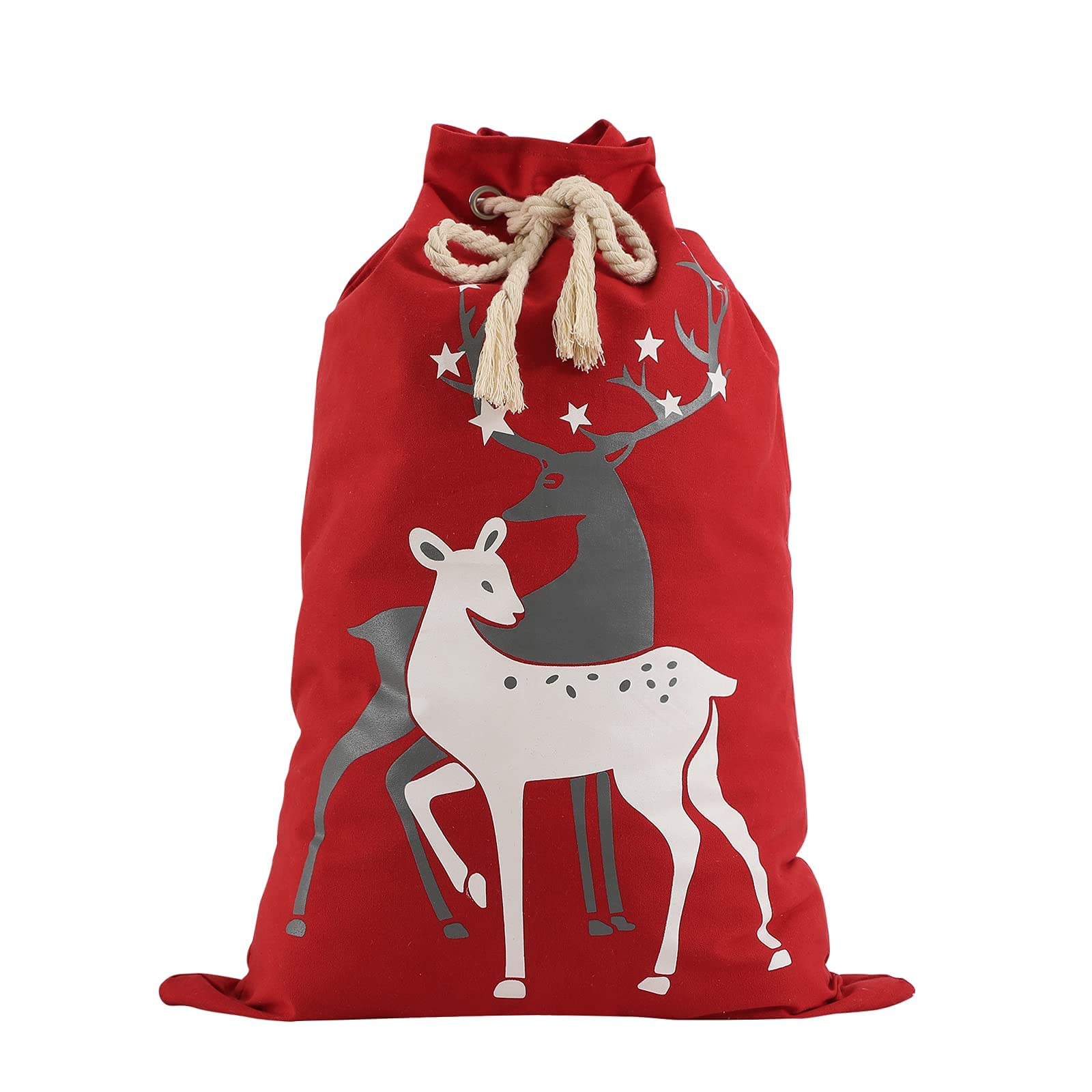 THOVSMOON Christmas Bag Santa Sack with Drawstring Reindeer Red Delivery Design Gift Bag Xmas Presents Large Size 19.5"x27.5"（Red Reindeer）