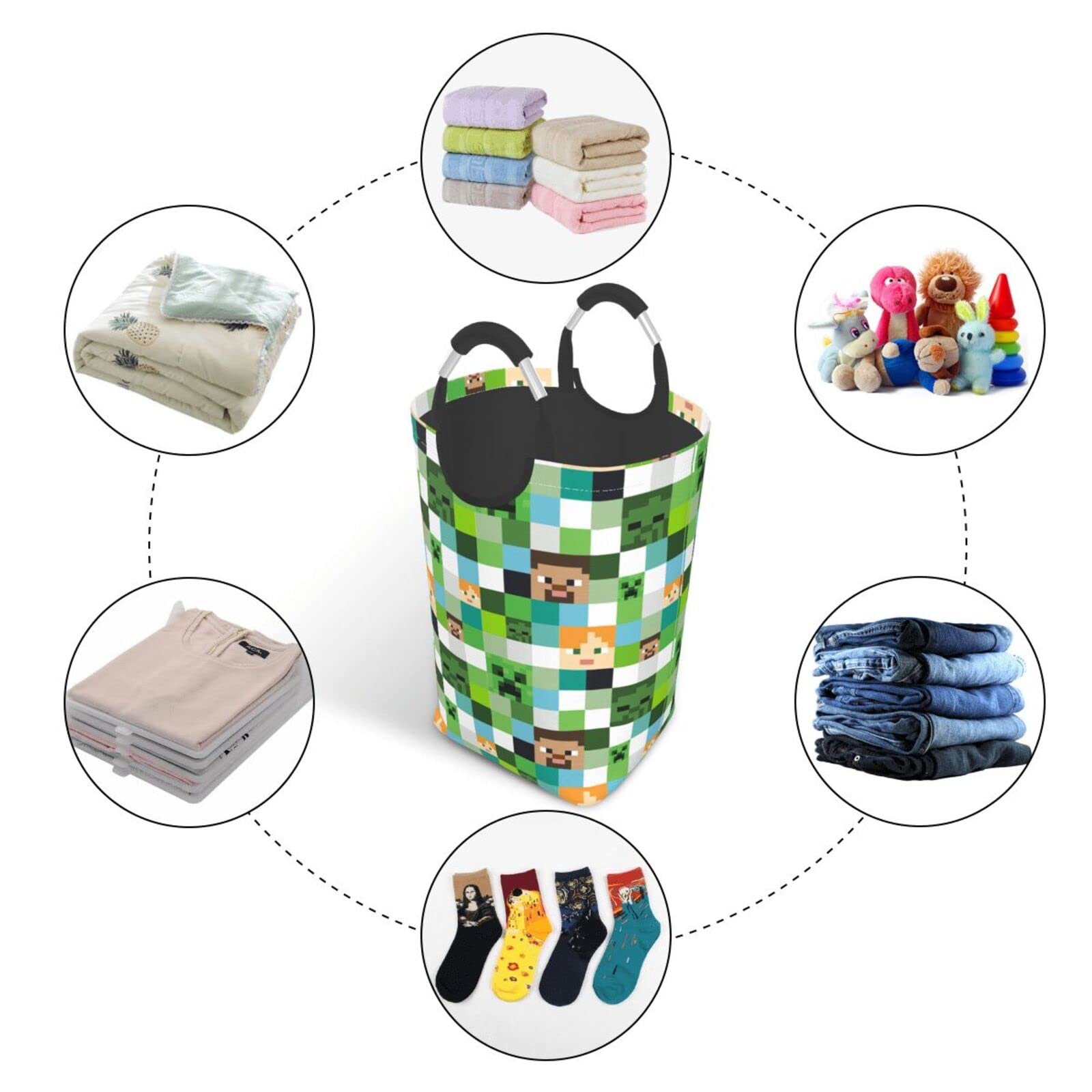 Bukoigo Video Game Mosaic Background Large Laundry Hamper Waterproof Durable Dirty Clothes Storage Baskets Washing Bag for Home Dorm 50L