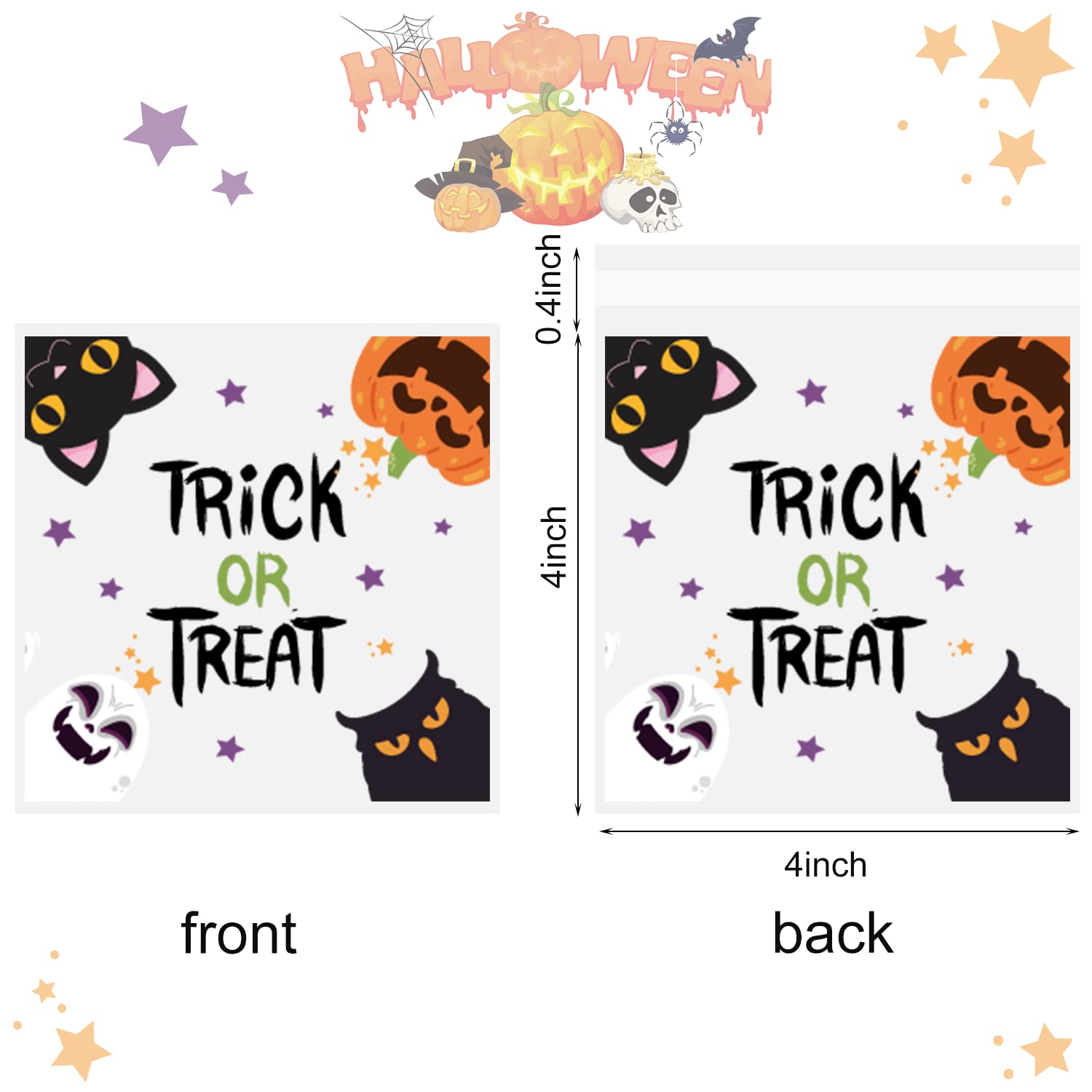 BLEWINDZ 300 Pieces Halloween Treat Bags, Small Halloween Candy Goodie Bags Self Adhesive Clear Cellophane Bags for Kids Halloween Party Favors (6 Style)