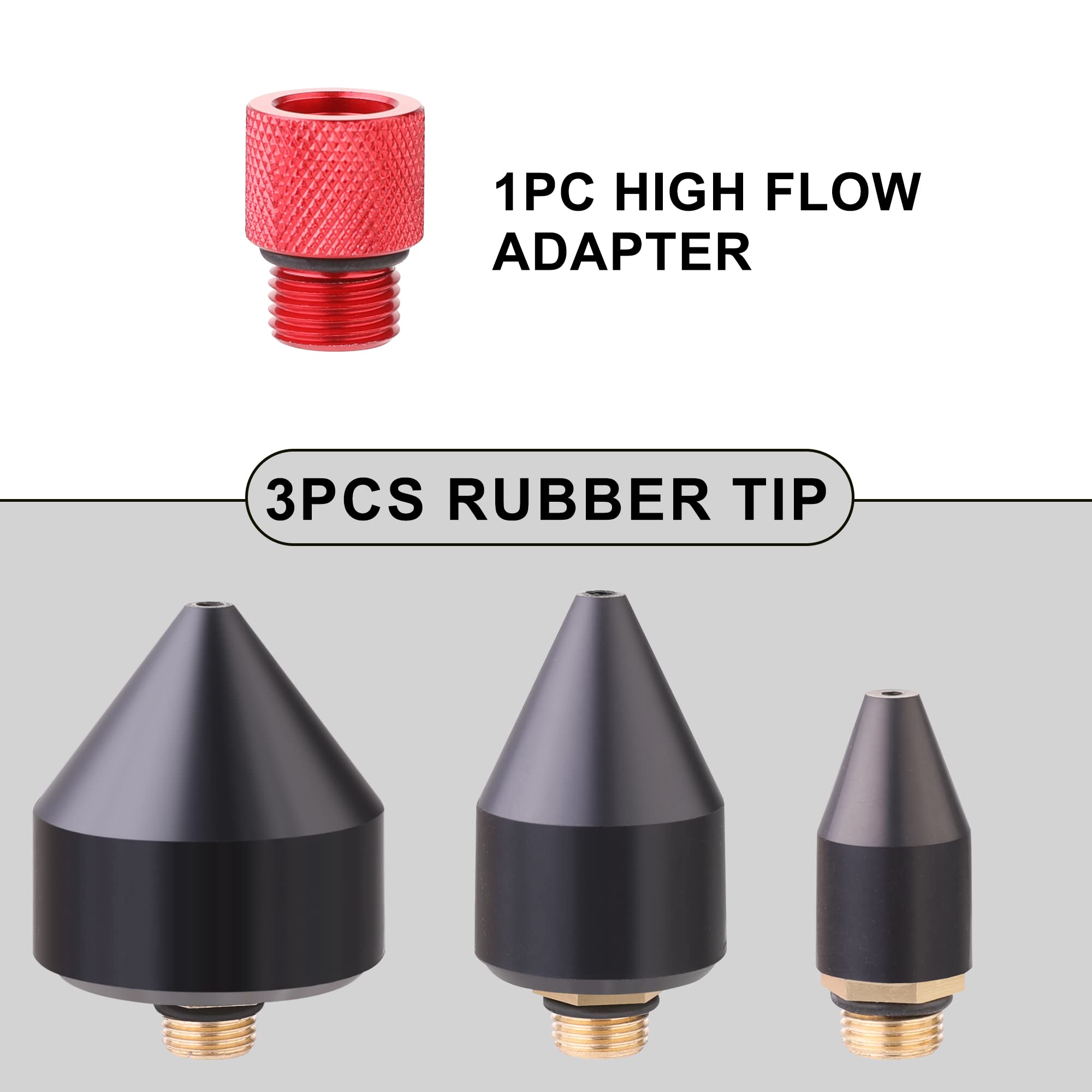 Hromee 1/8-Inch Rubber Tip Set for Air Blow Gun, 4 Pieces Air Compressor Gun Nozzle with 1/2-Inch High Flow Adapter