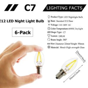 C7 LED Night Light Bulbs,15 Watt LED Night Light Bulb Equivalent,1.5W Led Bulbs, Mini Candelabra E12 Base For Christmas Light String Retro,Himalayan salt lamp, night light lamp,Non-Dimmable 6pack