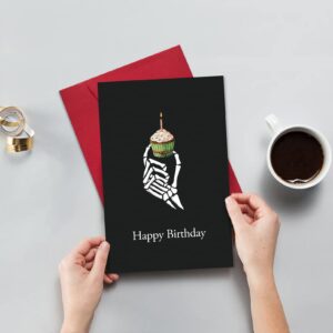 Ogeby Gothic Halloween Birthday Card for Women Men, Happy Bday Cupcake Skeleton Card, Funny Spooky Birthday Card Gifts for Husband Wife