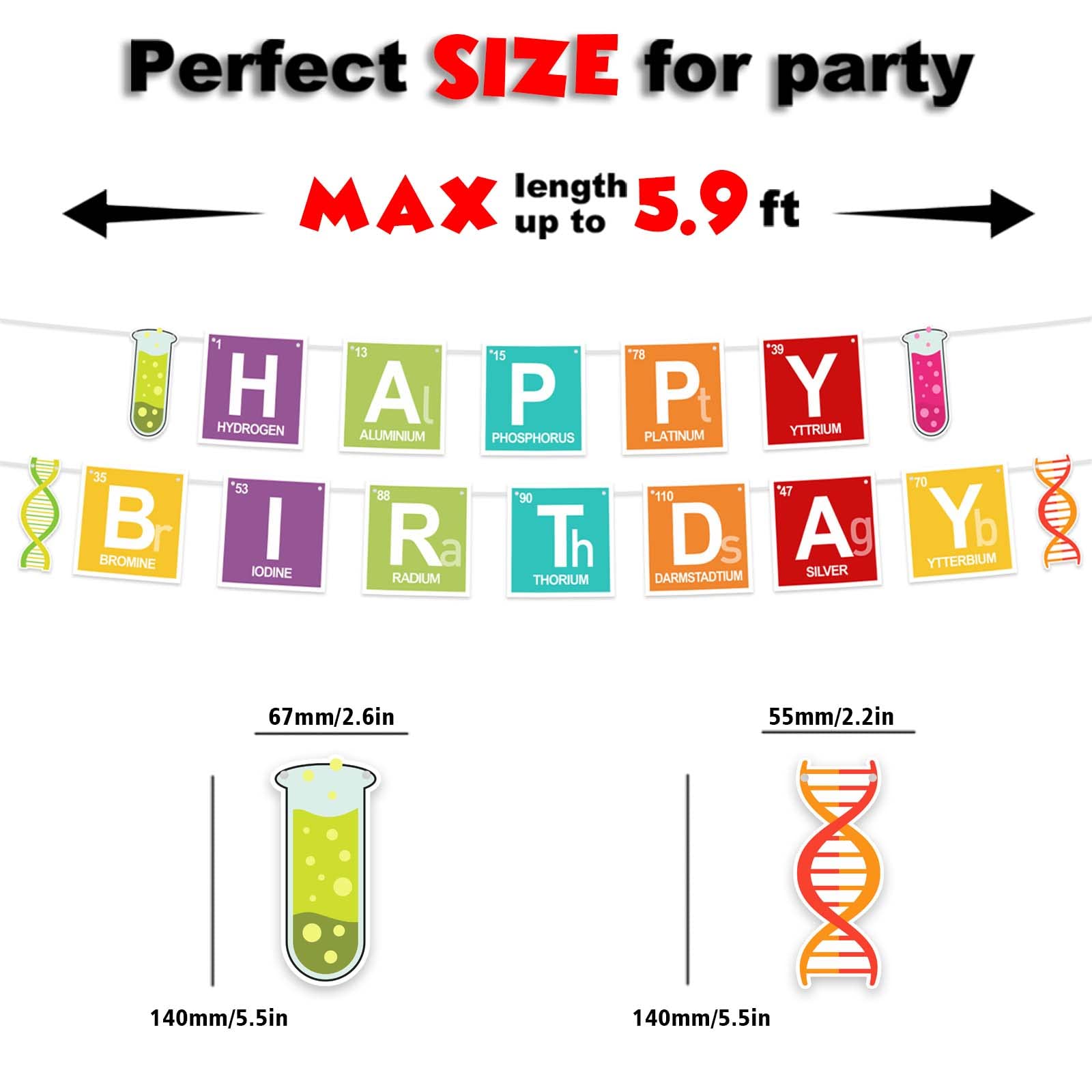 Science Happy Birthday Banner Backdrop Periodic Table Chemistry Theme Decorations Decor for School Science Laboratory Lab Science Classroom Boy Girl Kid Birthday Party Baby Shower Supplies Background