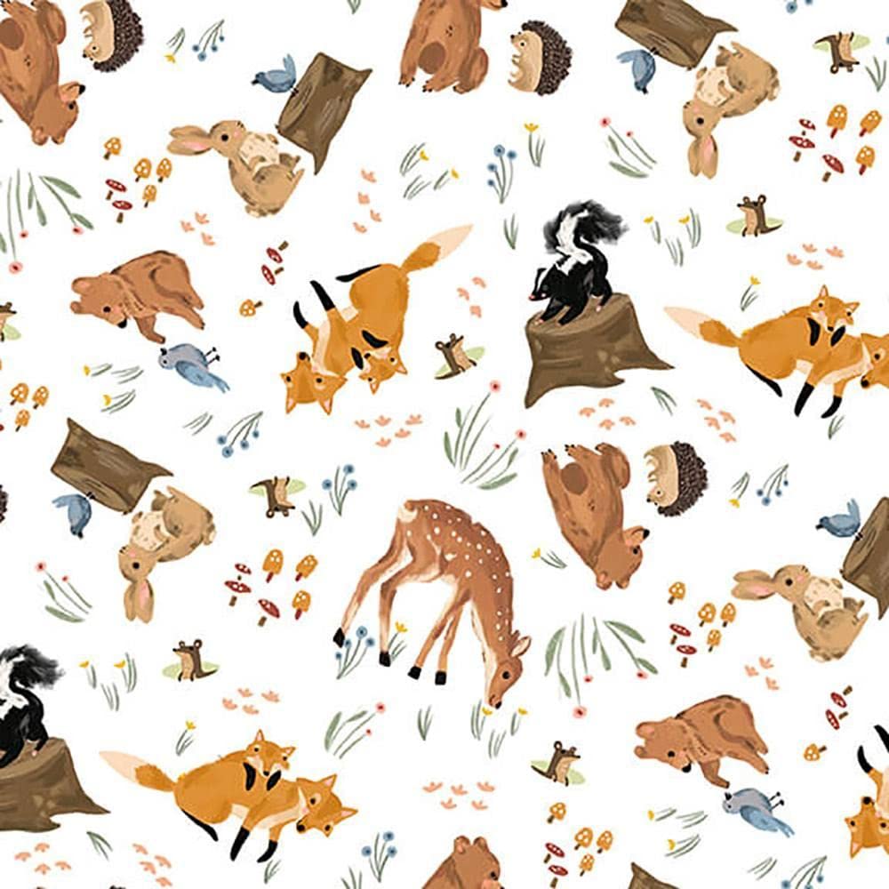 Blank Quilting Fabrics Forest Critters Laura Konyndyk Tossed Woodland Animals Ivory