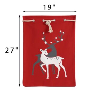 THOVSMOON Christmas Bag Santa Sack with Drawstring Reindeer Red Delivery Design Gift Bag Xmas Presents Large Size 19.5"x27.5"（Red Reindeer）